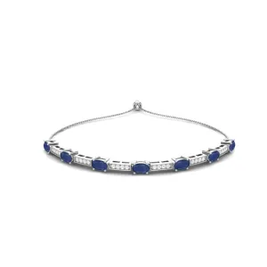 925 Sterling Silver Dainty Blue Sapphire Adjustable Chain Tennis Bracelet For Her