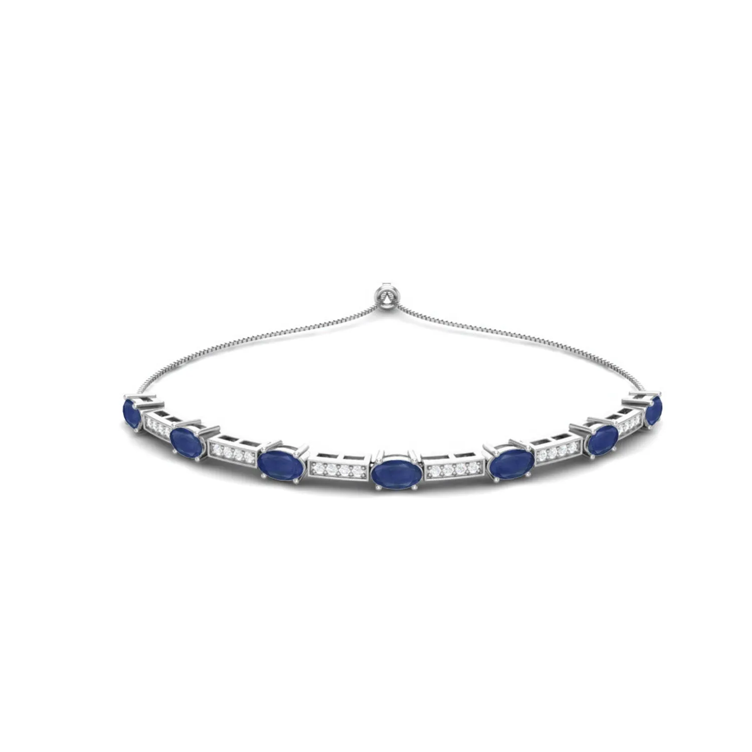 925 Sterling Silver Dainty Blue Sapphire Adjustable Chain Tennis Bracelet For Her