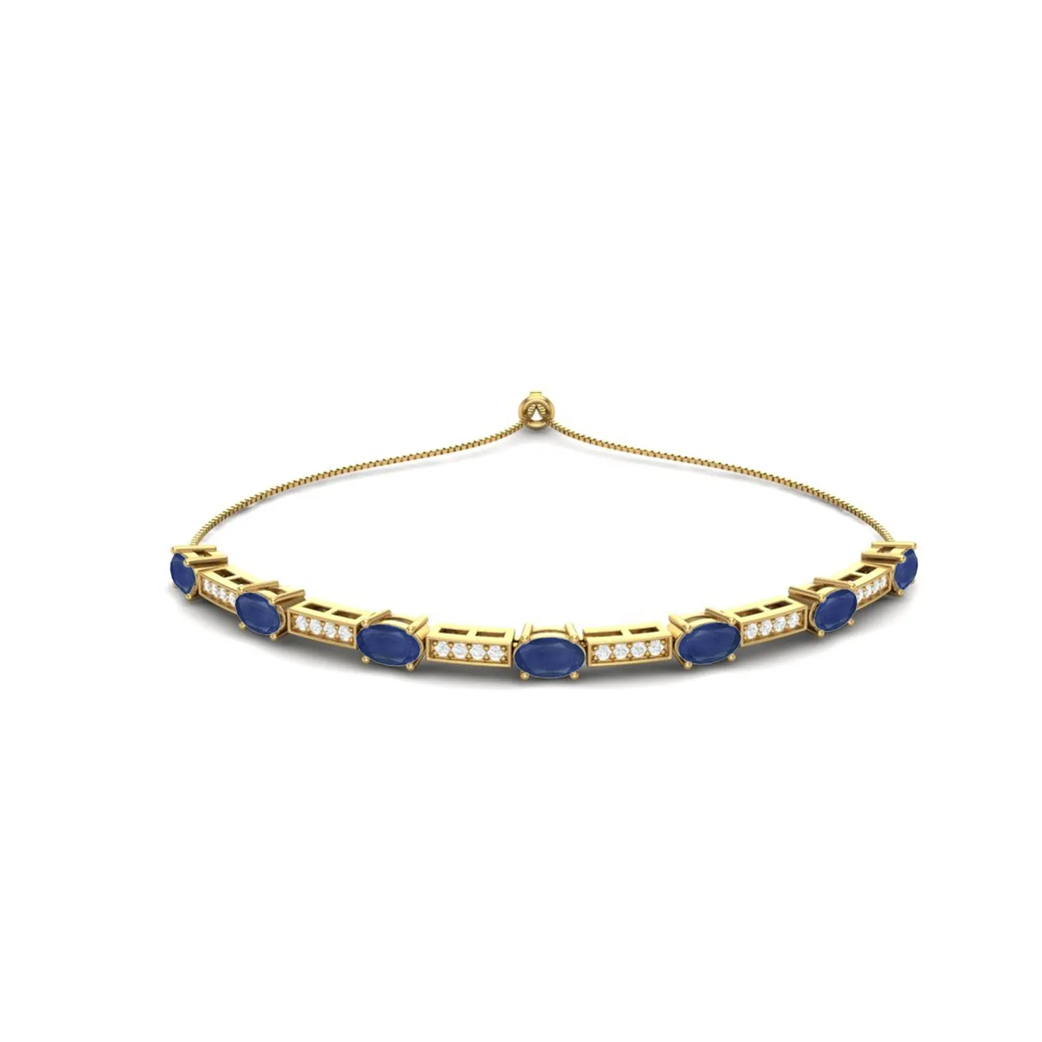 925 Sterling Silver Dainty Blue Sapphire Adjustable Chain Tennis Bracelet For Her