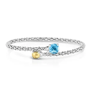 925 Sterling Silver Genuine Blue Topaz Bypass Popcorn Bangle Bracelet
