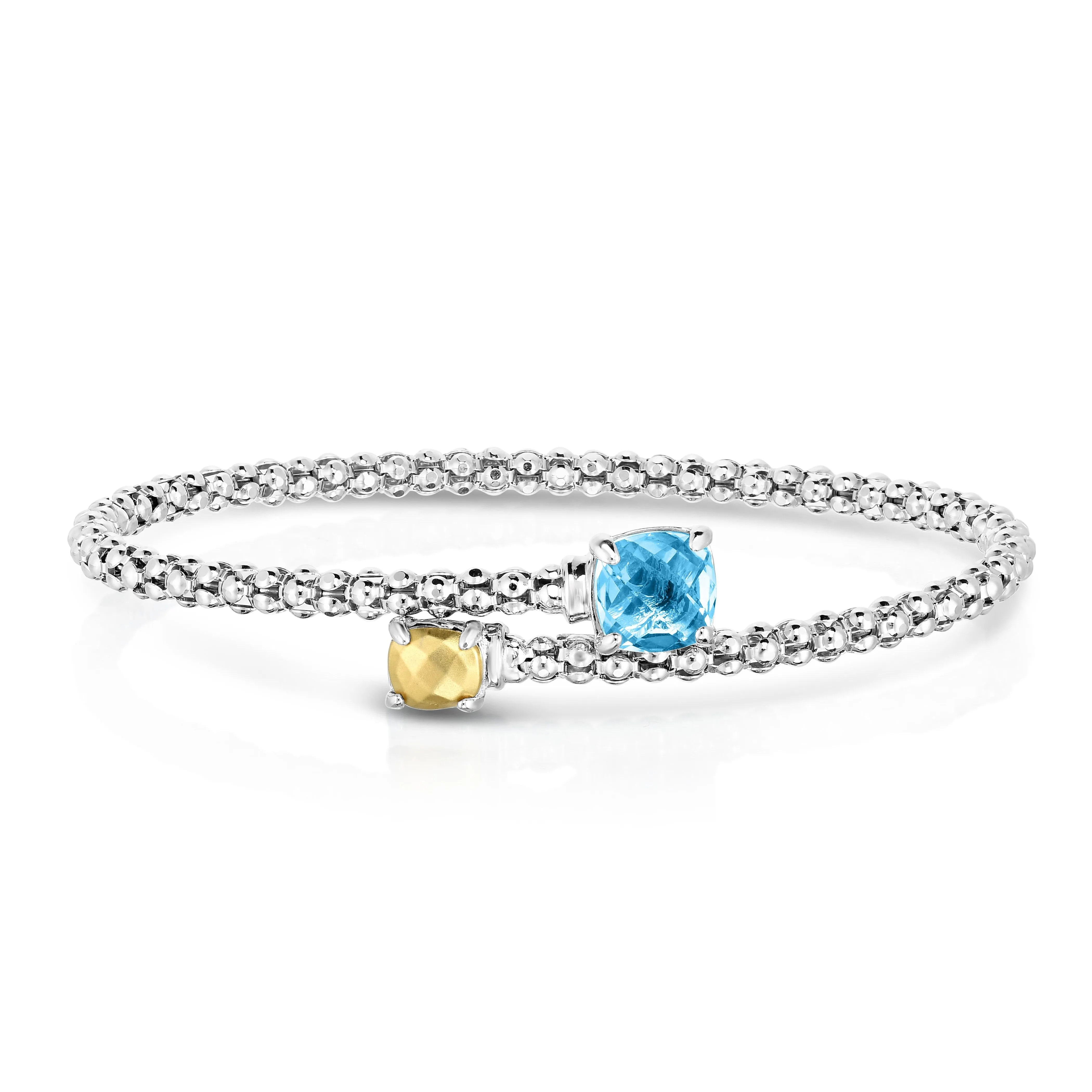 925 Sterling Silver Genuine Blue Topaz Bypass Popcorn Bangle Bracelet