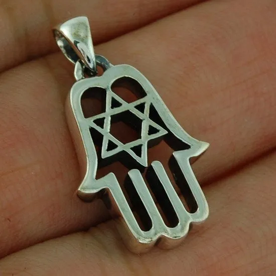 925 Sterling Silver Hamsa Star of David Necklace Pendant
