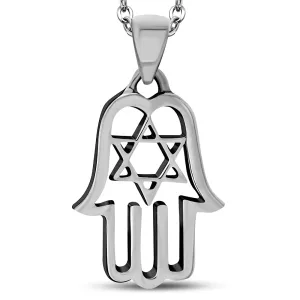 925 Sterling Silver Hamsa Star of David Necklace Pendant