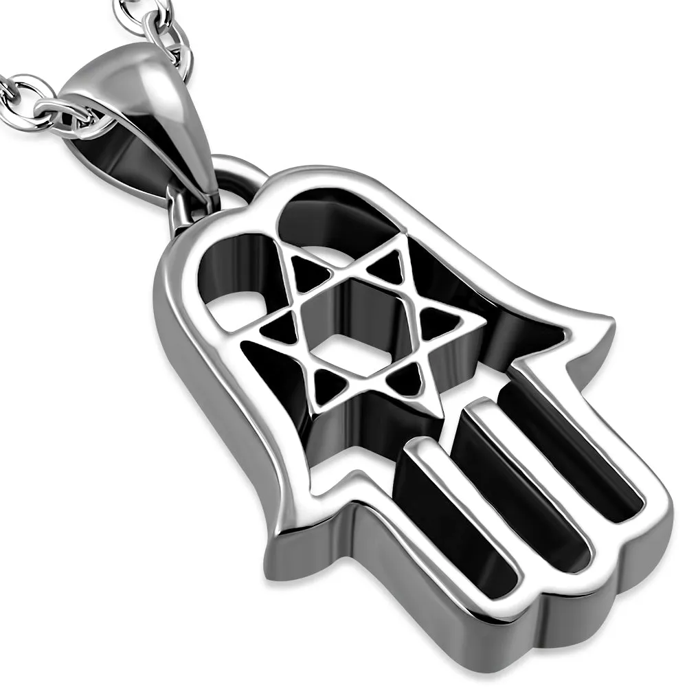 925 Sterling Silver Hamsa Star of David Necklace Pendant