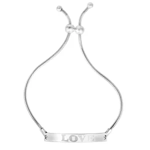 925 Sterling Silver Love ID Adjustabe Pull Bolo Bracelet