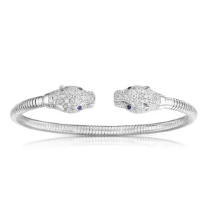 925 Sterling Silver Micro Pave Cubic Zirconia Panther Coil Bracelet