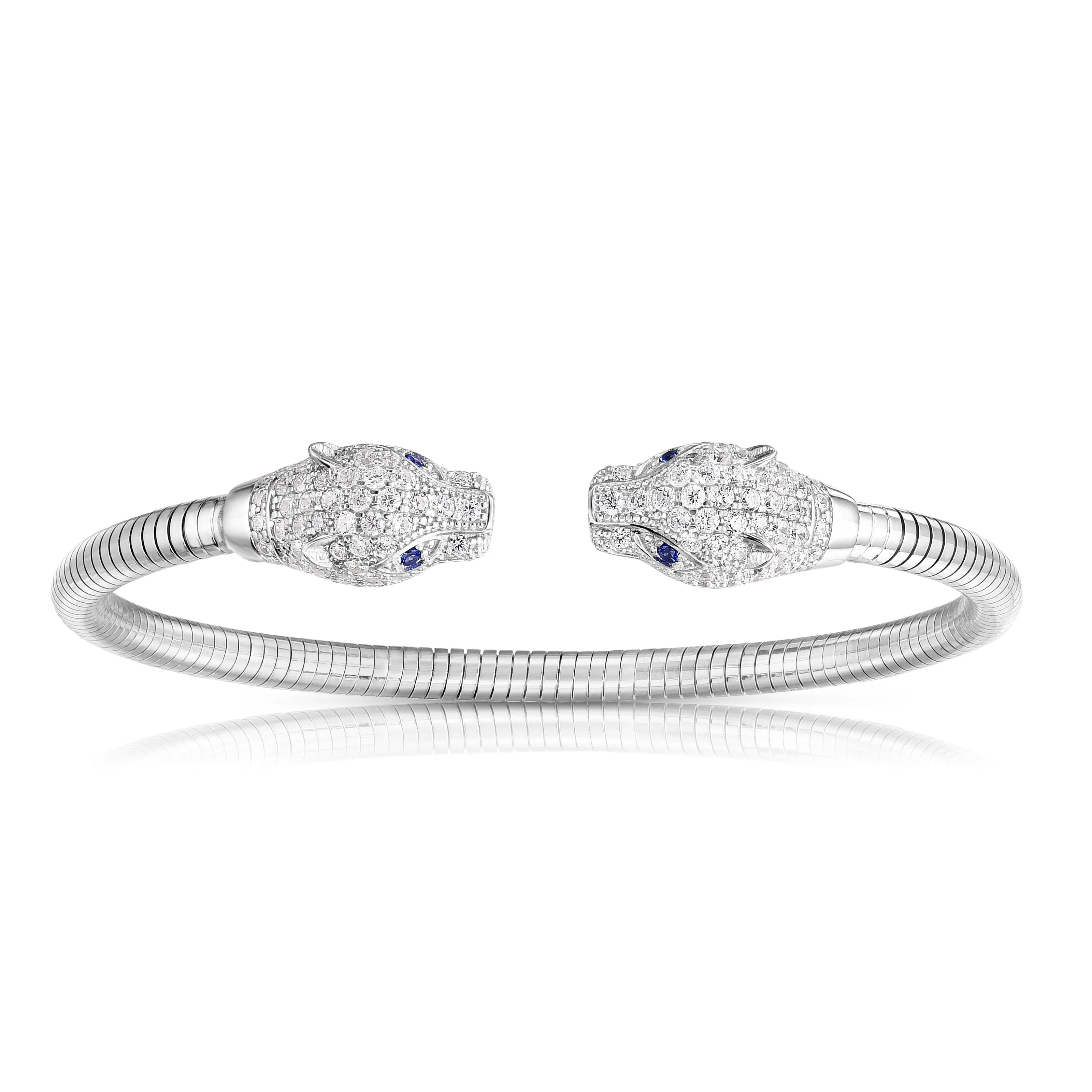 925 Sterling Silver Micro Pave Cubic Zirconia Panther Coil Bracelet