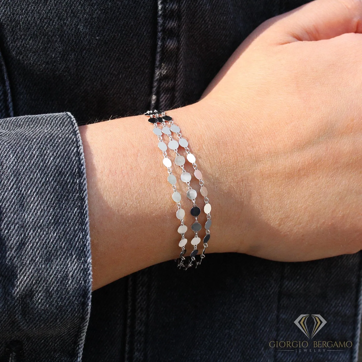 925 Sterling Silver Mirrored Link Chain Layered Bracelet