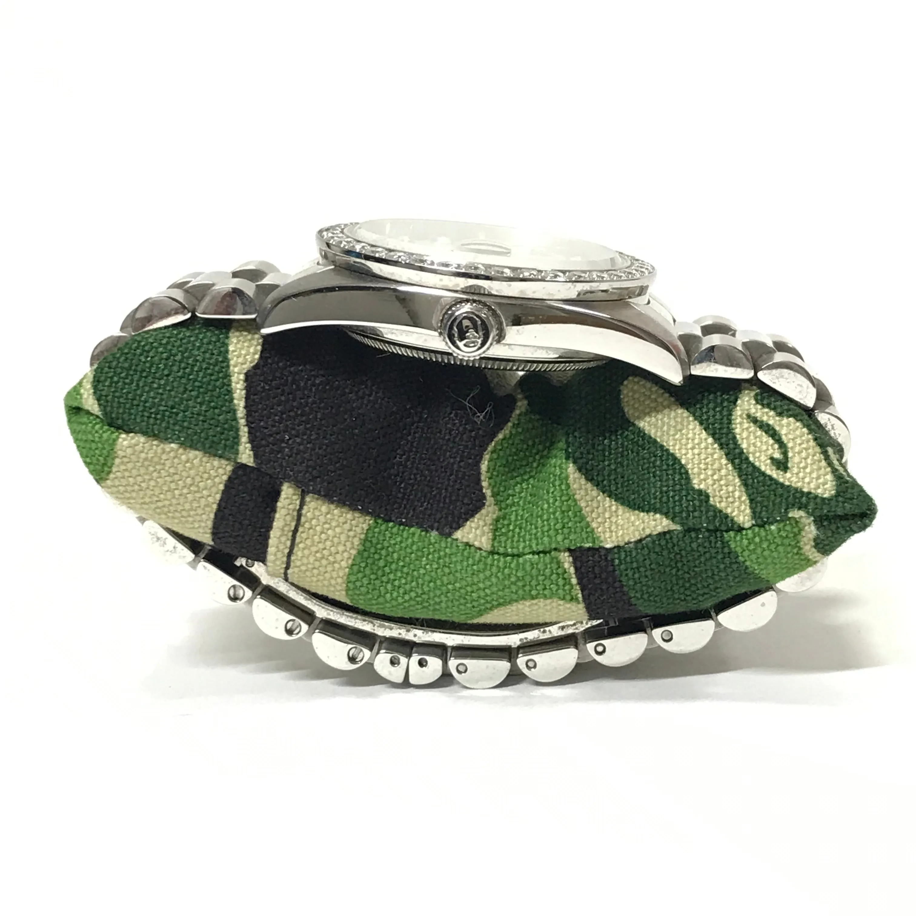 A Bathing Ape Bape Swarovski Crystal Automatic Bapex 'Datejust' Watch Silver