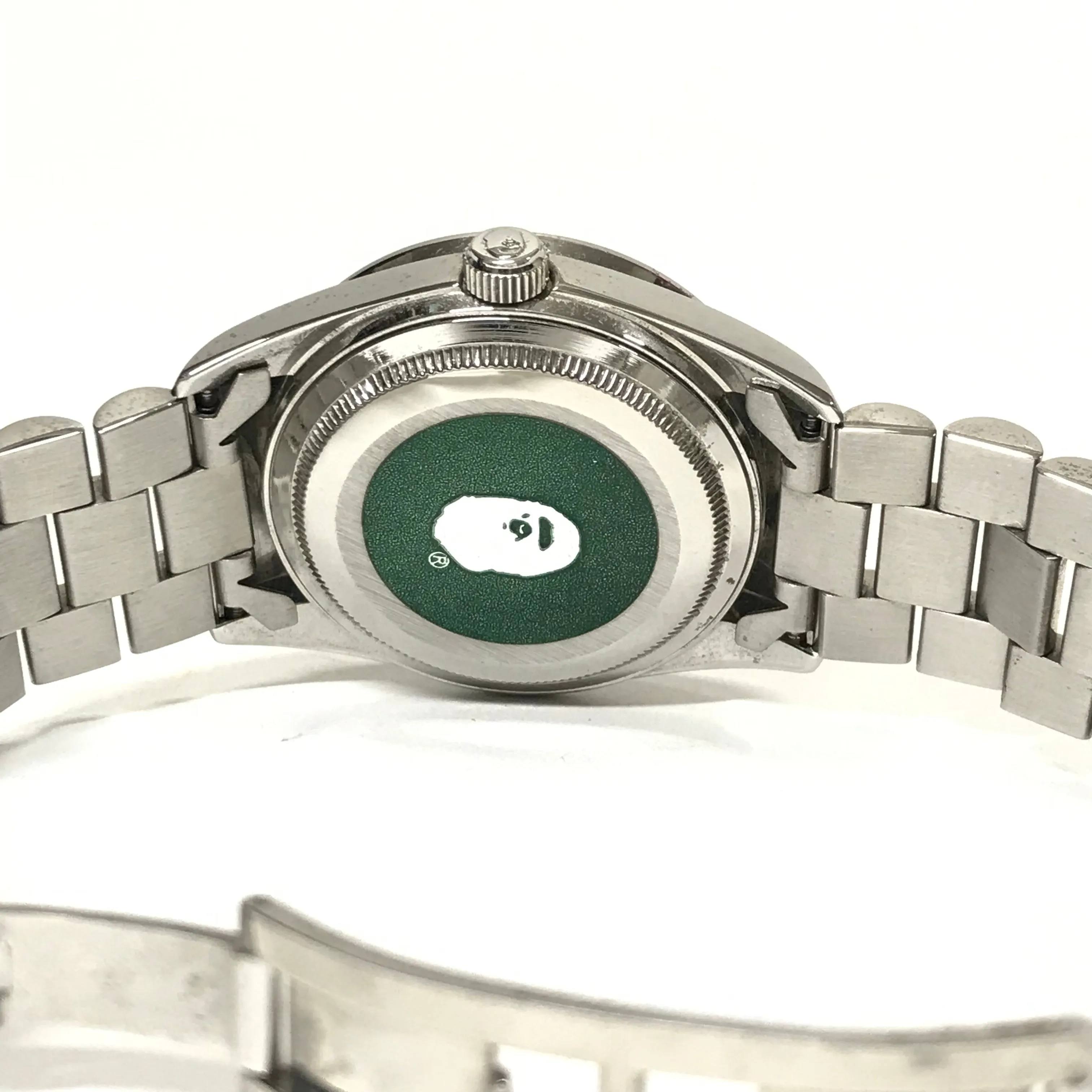 A Bathing Ape Bape Swarovski Crystal Automatic Bapex 'Datejust' Watch Silver