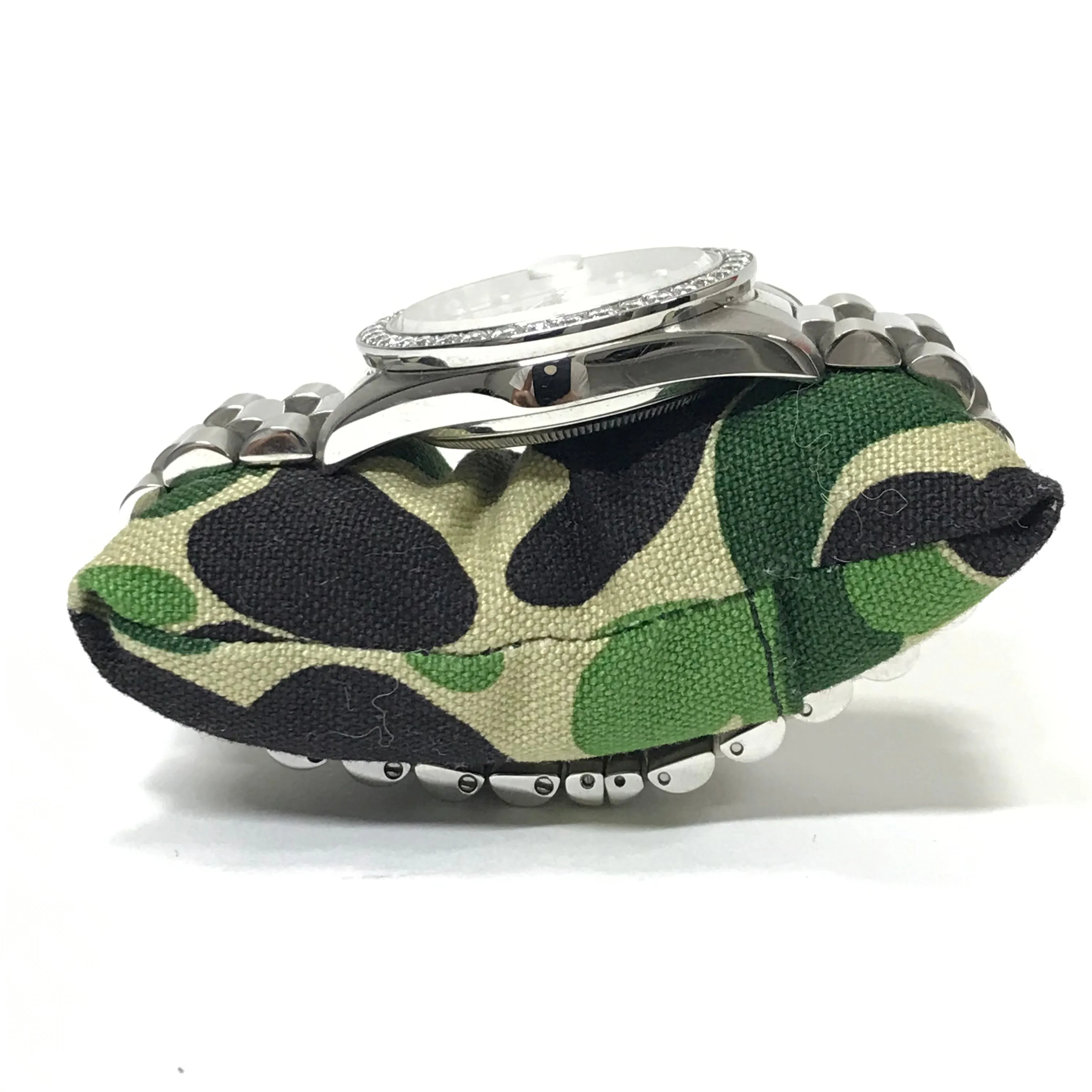 A Bathing Ape Bape Swarovski Crystal Automatic Bapex 'Datejust' Watch Silver