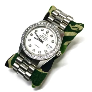 A Bathing Ape Bape Swarovski Crystal Automatic Bapex 'Datejust' Watch Silver