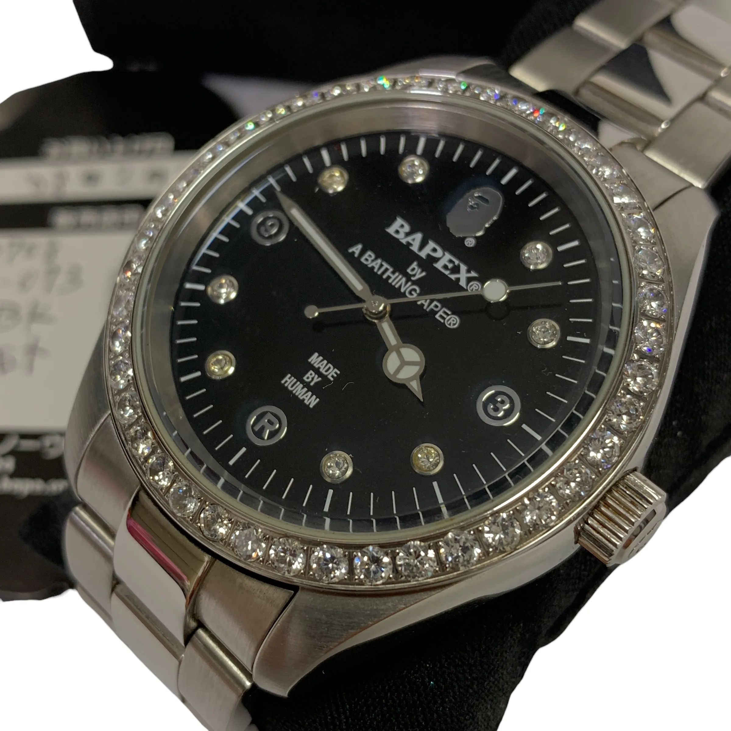 A Bathing Ape Bape Swarovski Crystal Big Face Watch Silver Gold