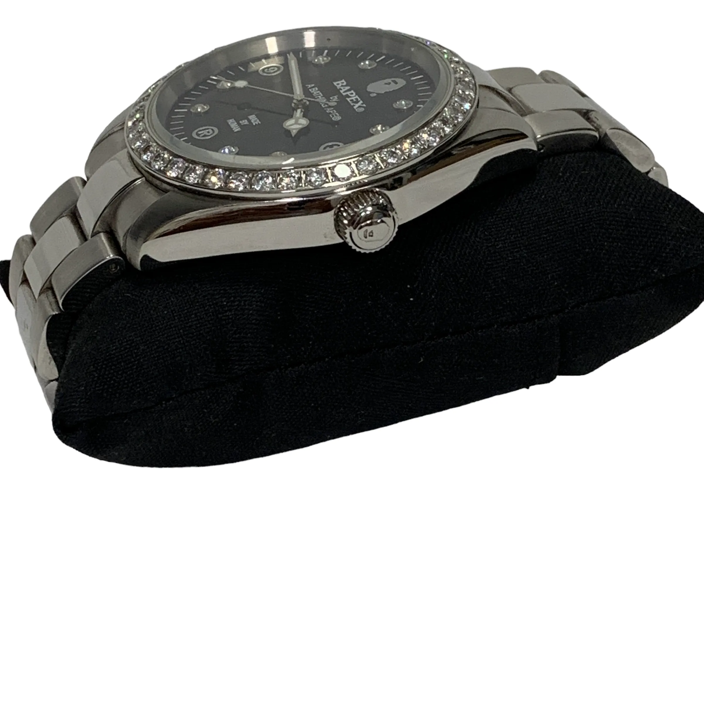 A Bathing Ape Bape Swarovski Crystal Big Face Watch Silver Gold