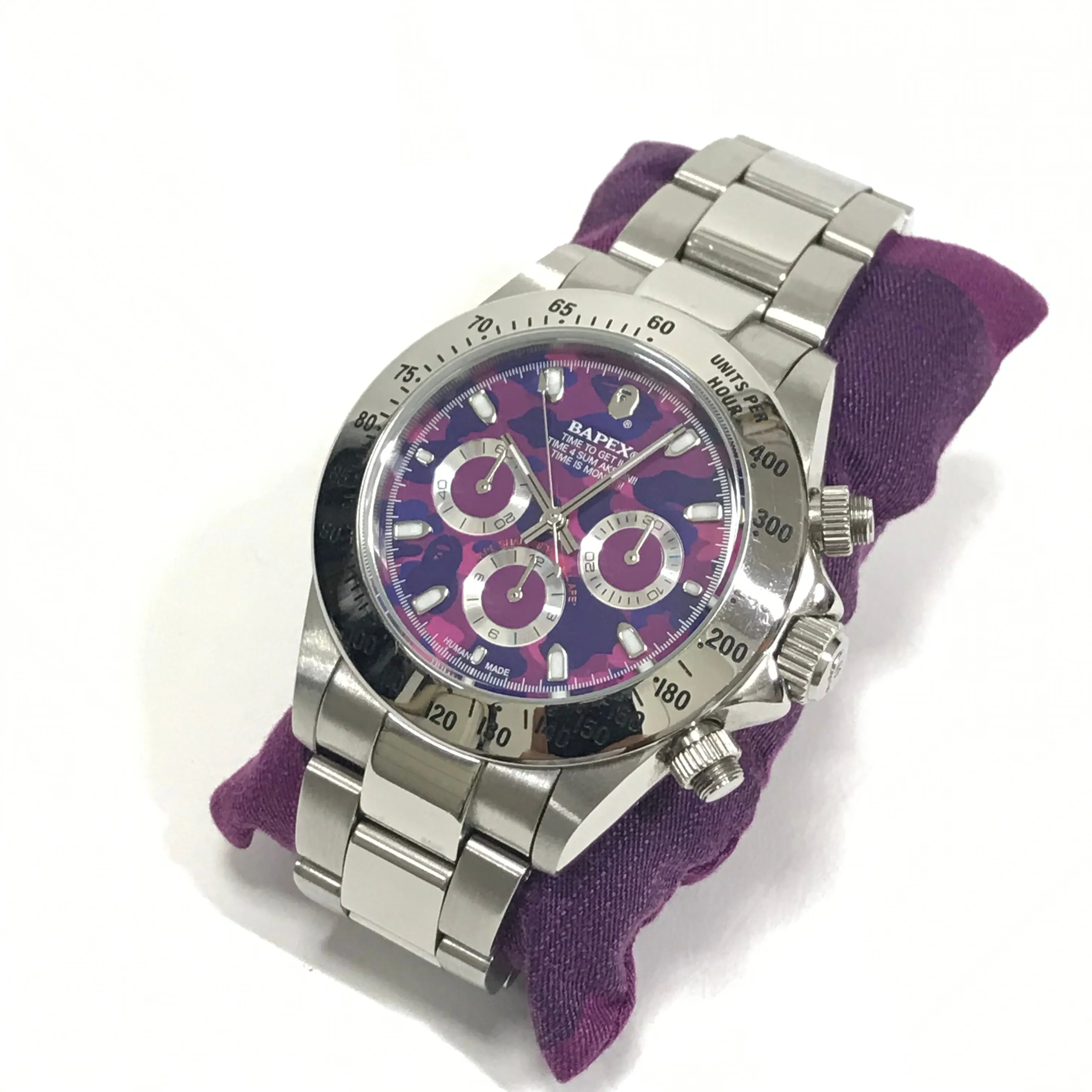 A Bathing Ape Bape Type 3 Daytona Automatic Bapex Watch Silver/Purple