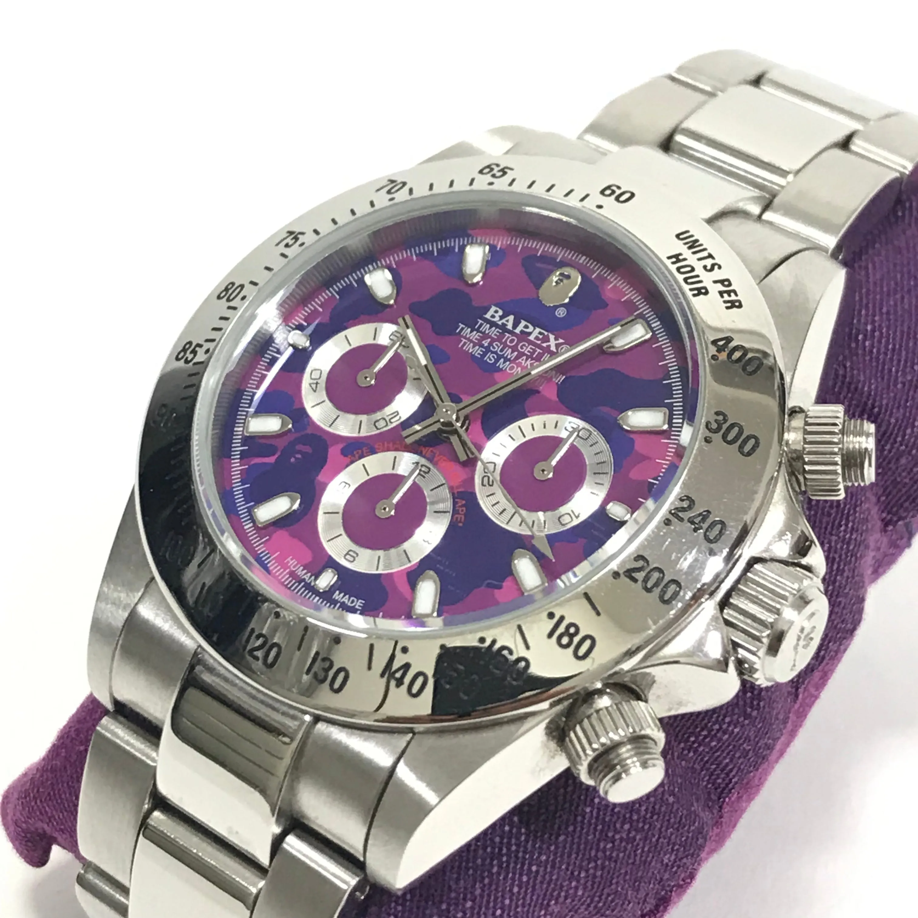 A Bathing Ape Bape Type 3 Daytona Automatic Bapex Watch Silver/Purple