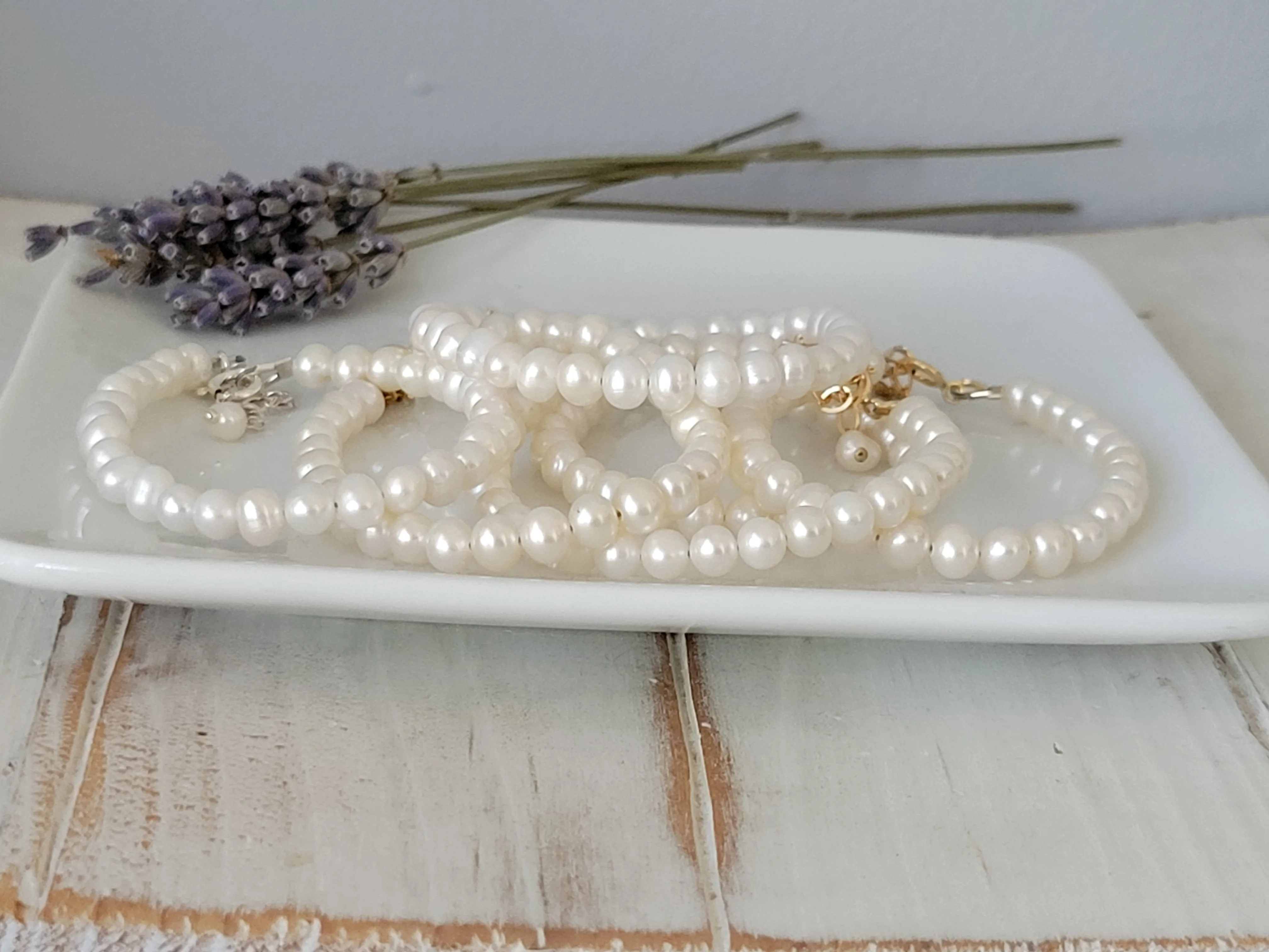 AAA Freshwater Pearl Baby Bracelet - Sterling Silver or Gold Clasp