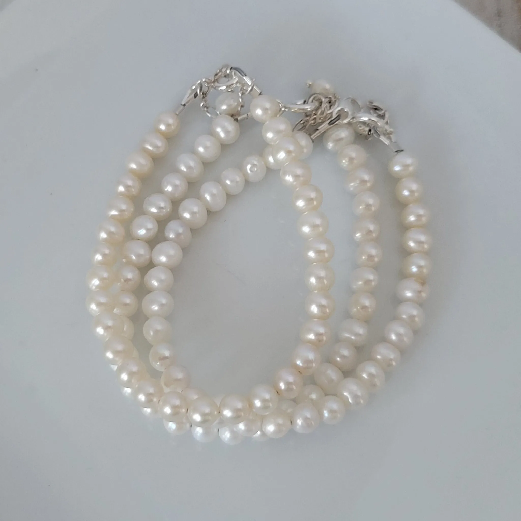 AAA Freshwater Pearl Baby Bracelet - Sterling Silver or Gold Clasp