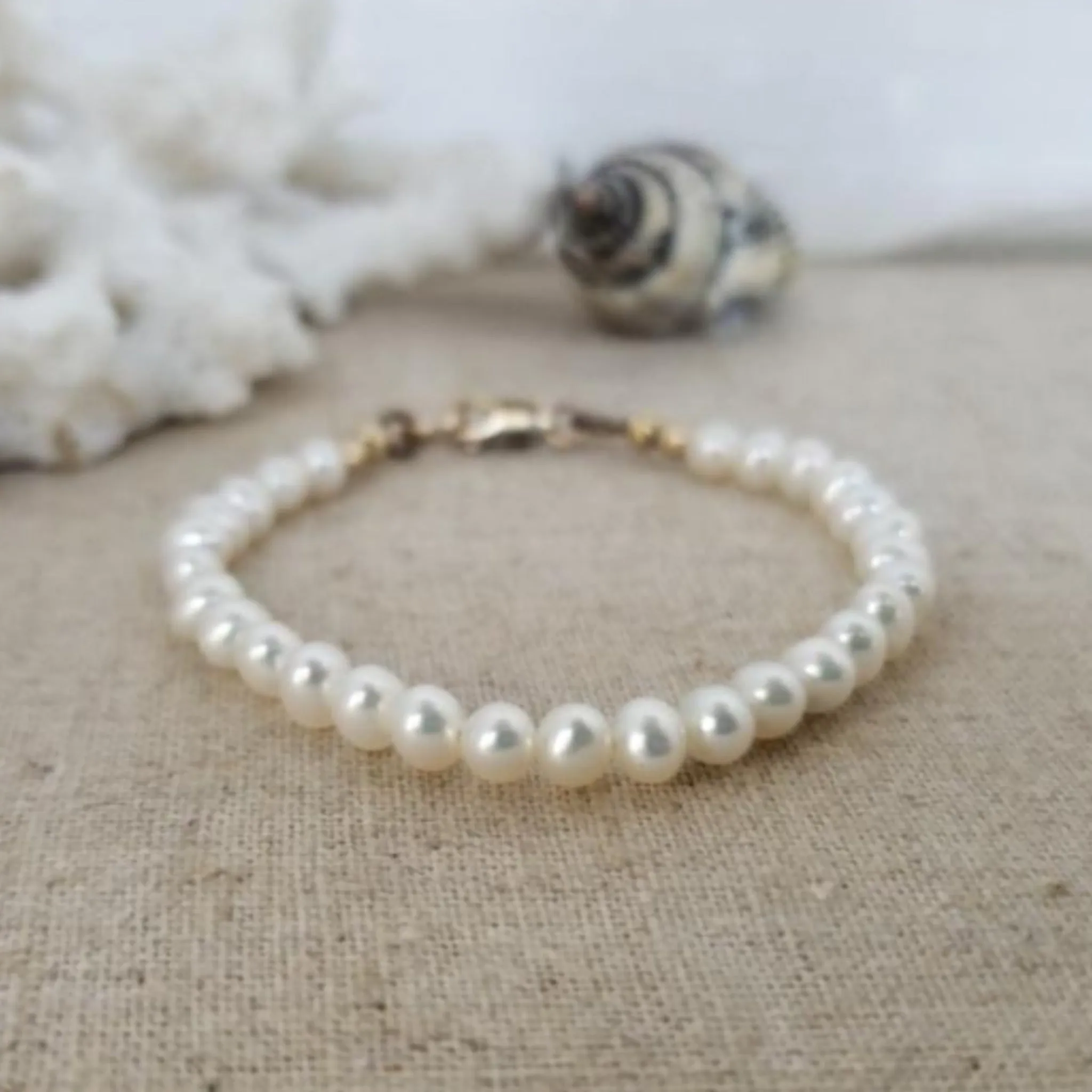 AAA Freshwater Pearl Baby Bracelet - Sterling Silver or Gold Clasp