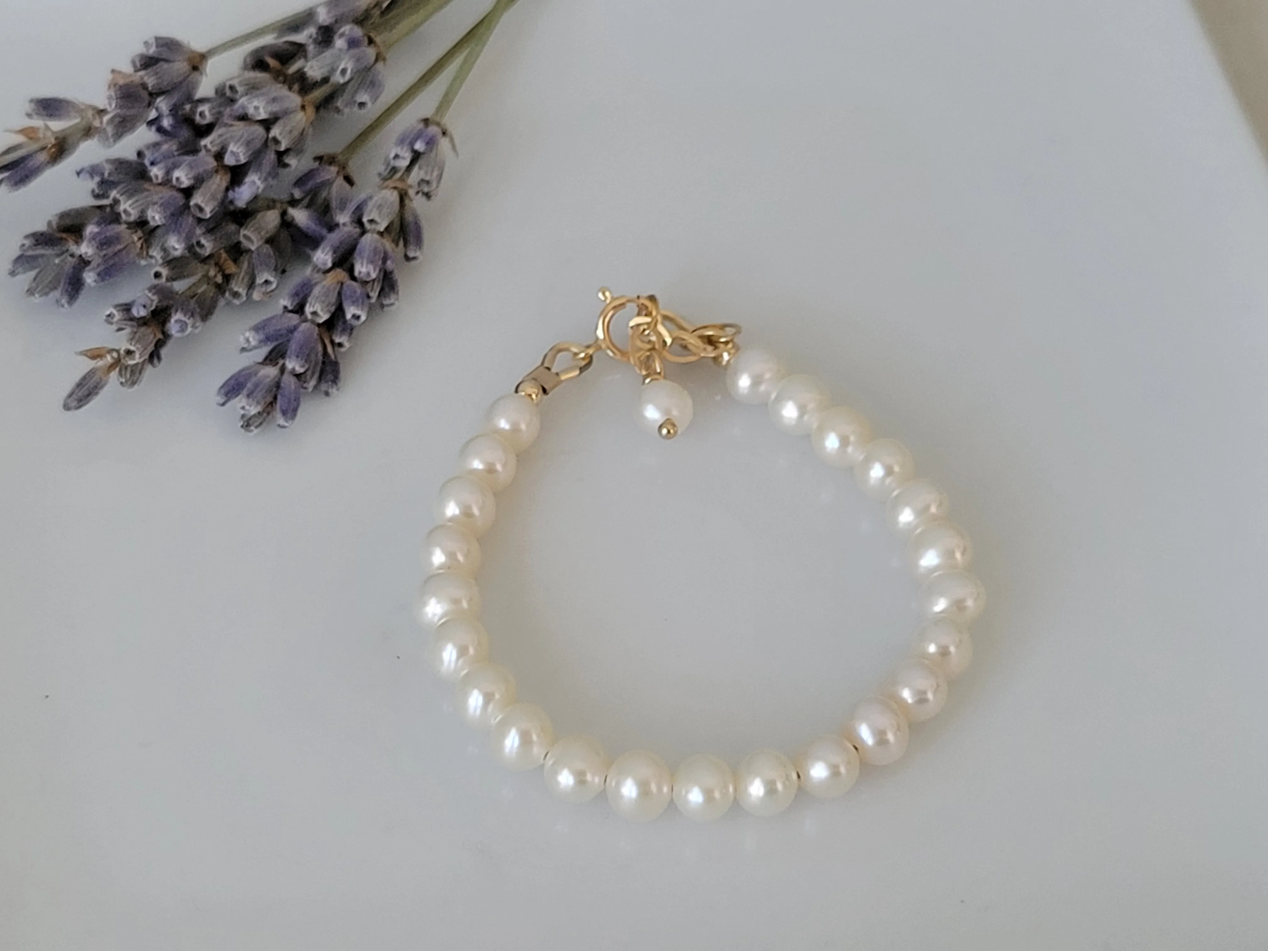 AAA Freshwater Pearl Baby Bracelet - Sterling Silver or Gold Clasp