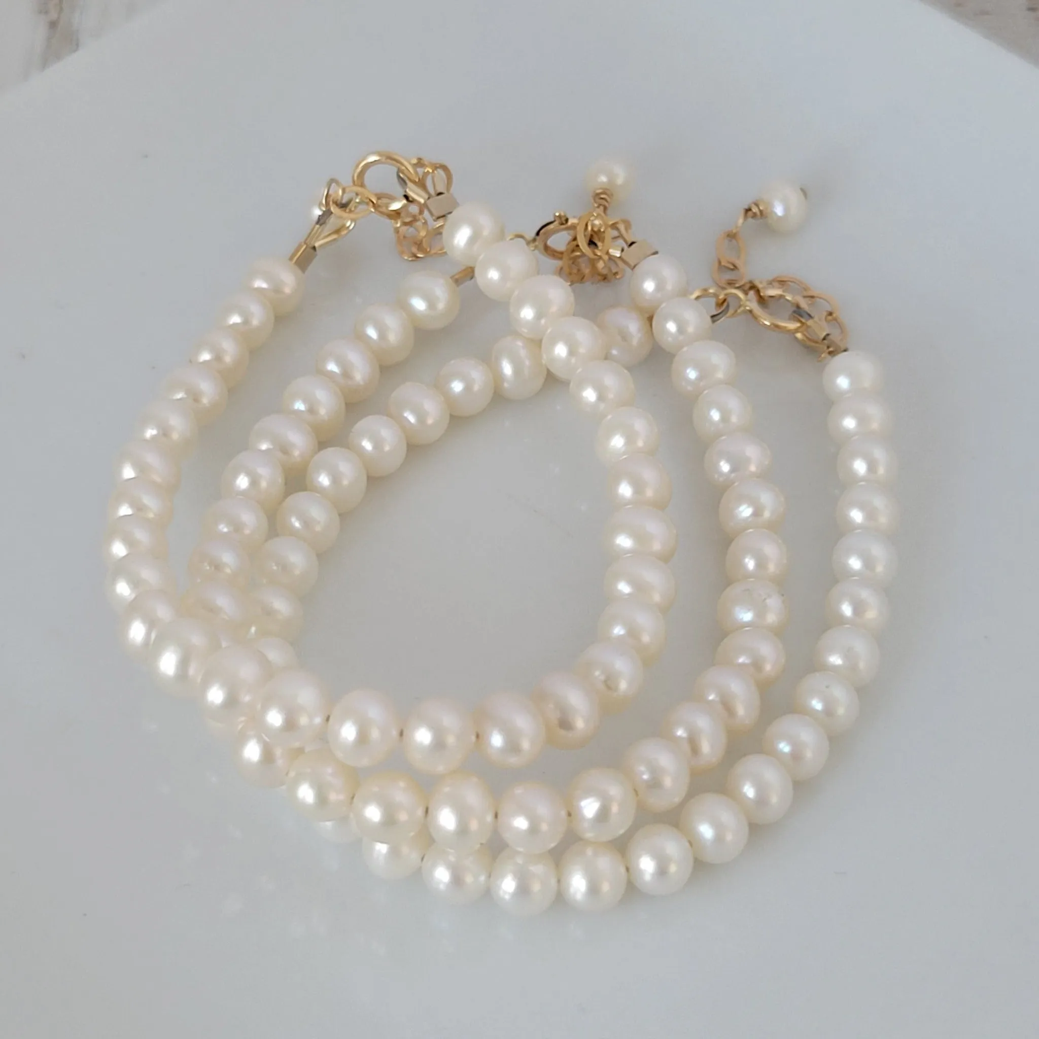 AAA Freshwater Pearl Baby Bracelet - Sterling Silver or Gold Clasp