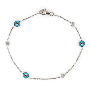 Aaron Basha Evil Eye 3 Diamond Bracelet Estate 18k White Gold By Yard Jewelry