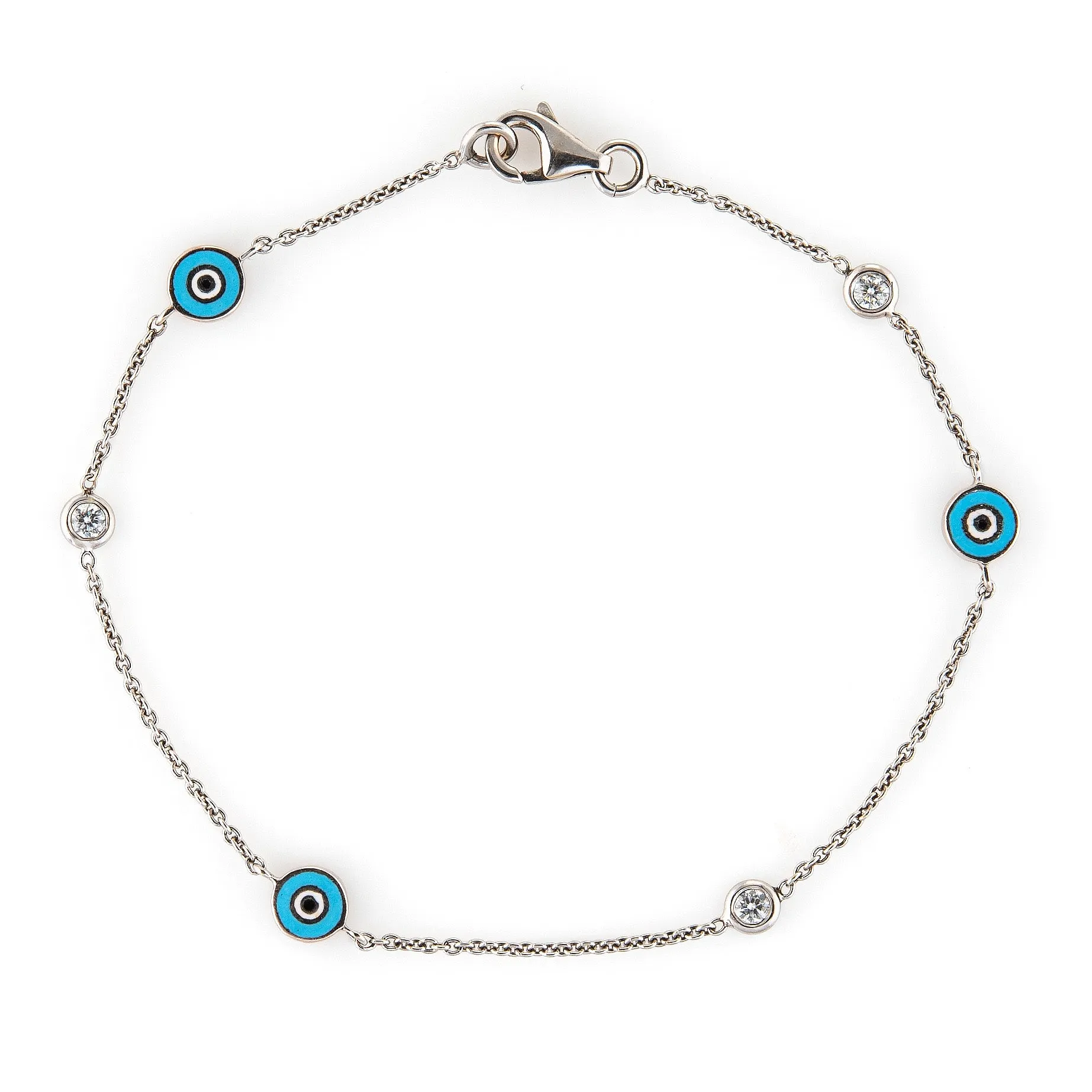 Aaron Basha Evil Eye 3 Diamond Bracelet Estate 18k White Gold By Yard Jewelry