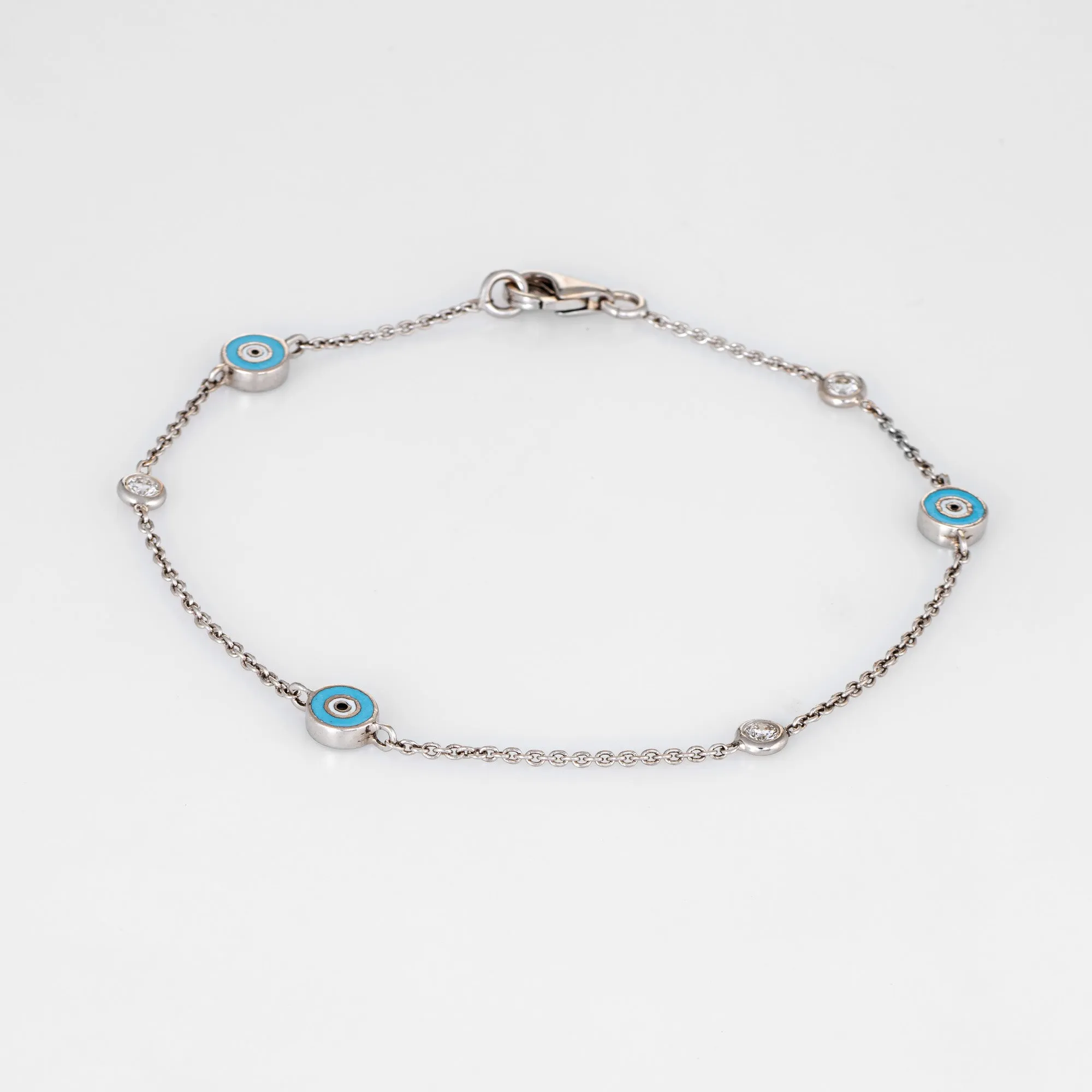 Aaron Basha Evil Eye 3 Diamond Bracelet Estate 18k White Gold By Yard Jewelry