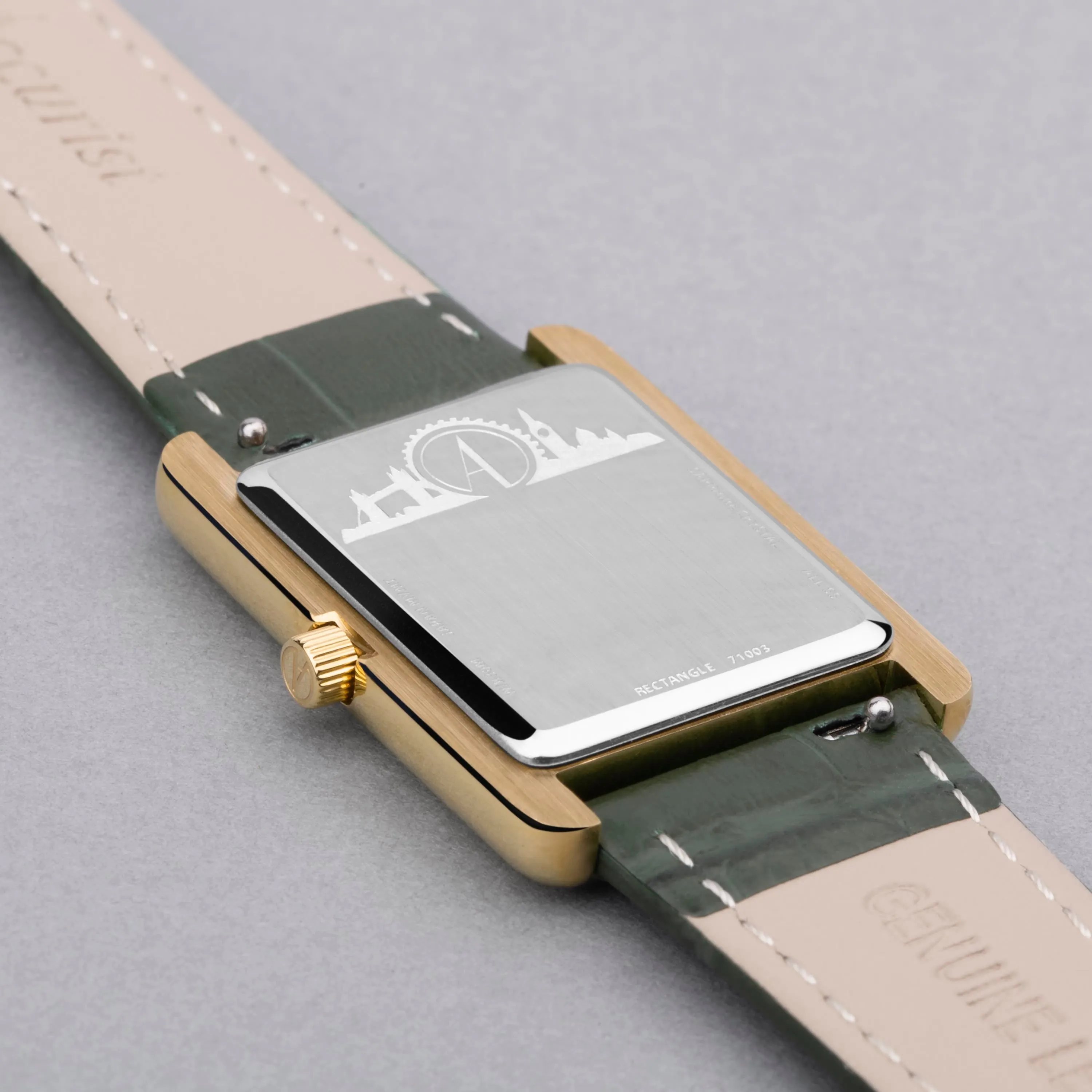 Accurist Rectangle Ladies Watch | Gold Case & Green Leather Strap with White Dial | 26mm