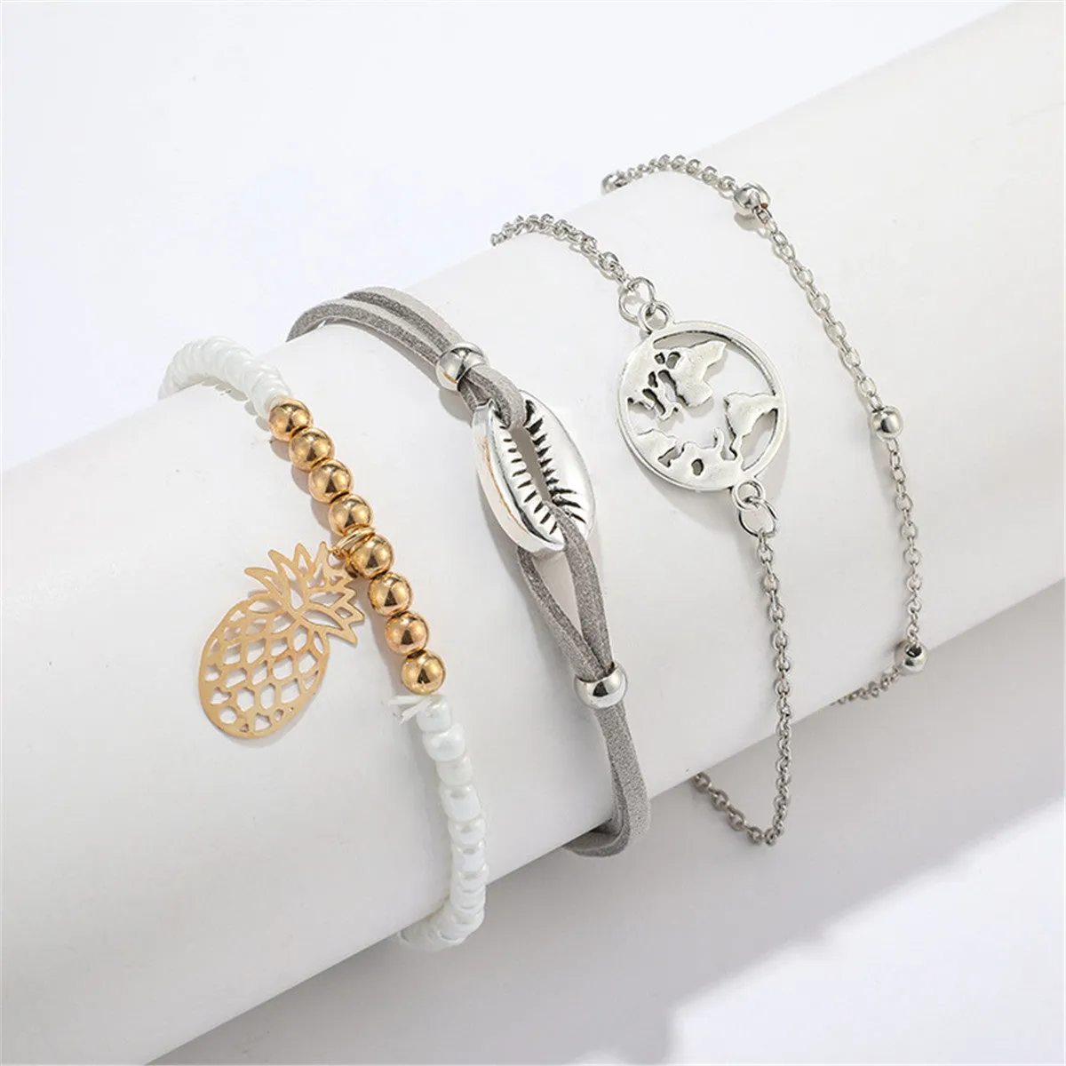 Acrylic & Two Tone Pineapple Shell Bracelet Set