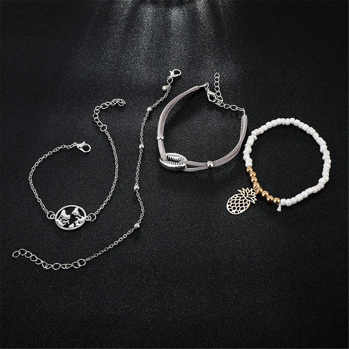 Acrylic & Two Tone Pineapple Shell Bracelet Set
