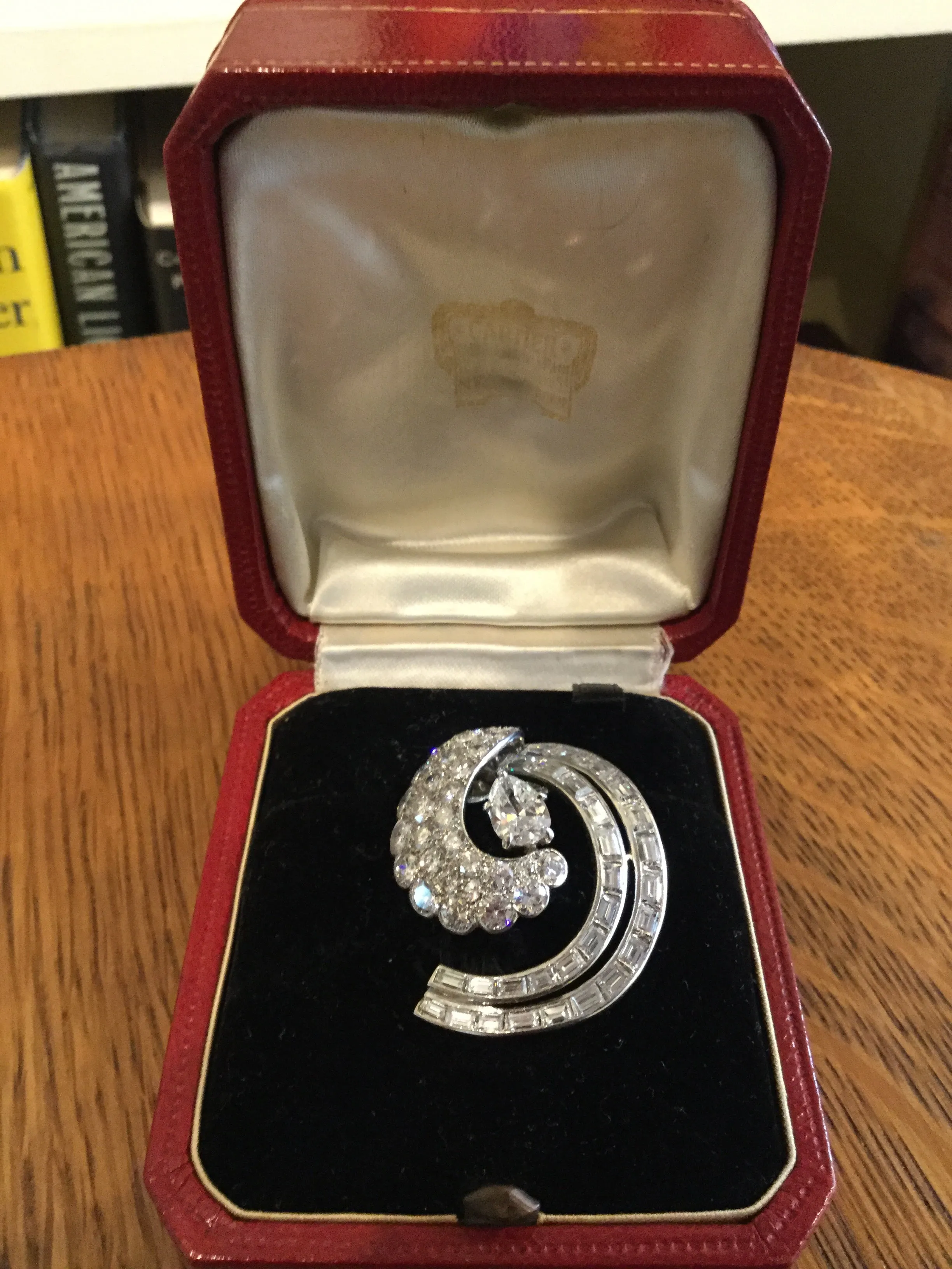 Antique Art Deco Period Cartier Diamonds & Platinum Pin Brooch