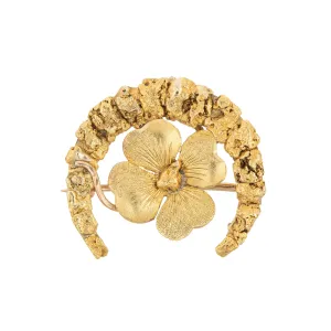 Antique Art Nouveau Pansy Brooch Crescent Moon Gold Nuggets 18k Fine Jewelry