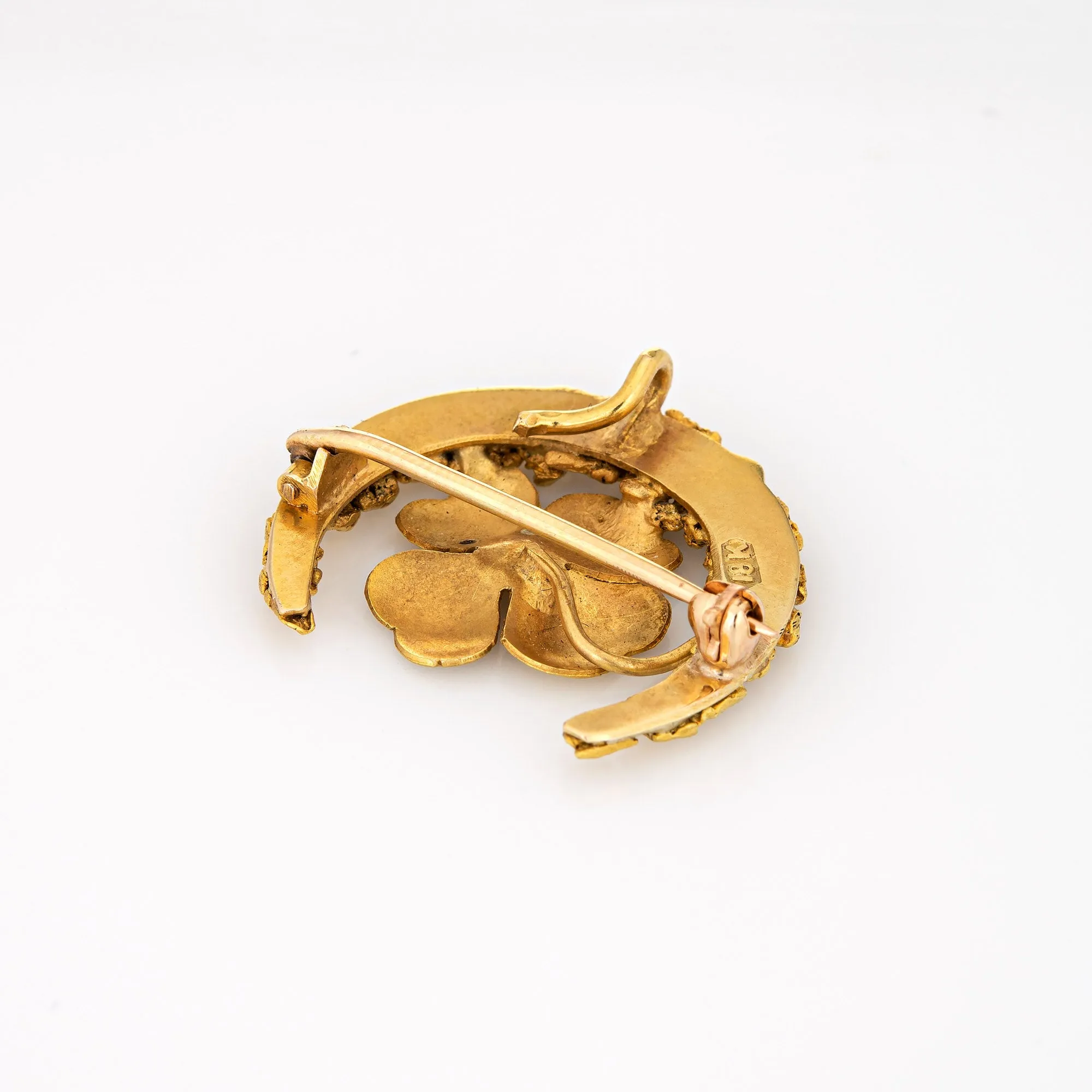 Antique Art Nouveau Pansy Brooch Crescent Moon Gold Nuggets 18k Fine Jewelry