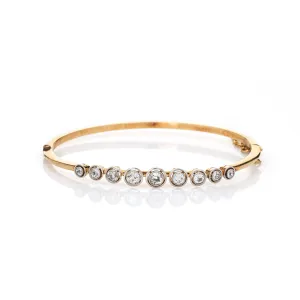 Antique Edwardian 1.30ct Diamond Bracelet 18k Gold Platinum Round Bangle Jewelry