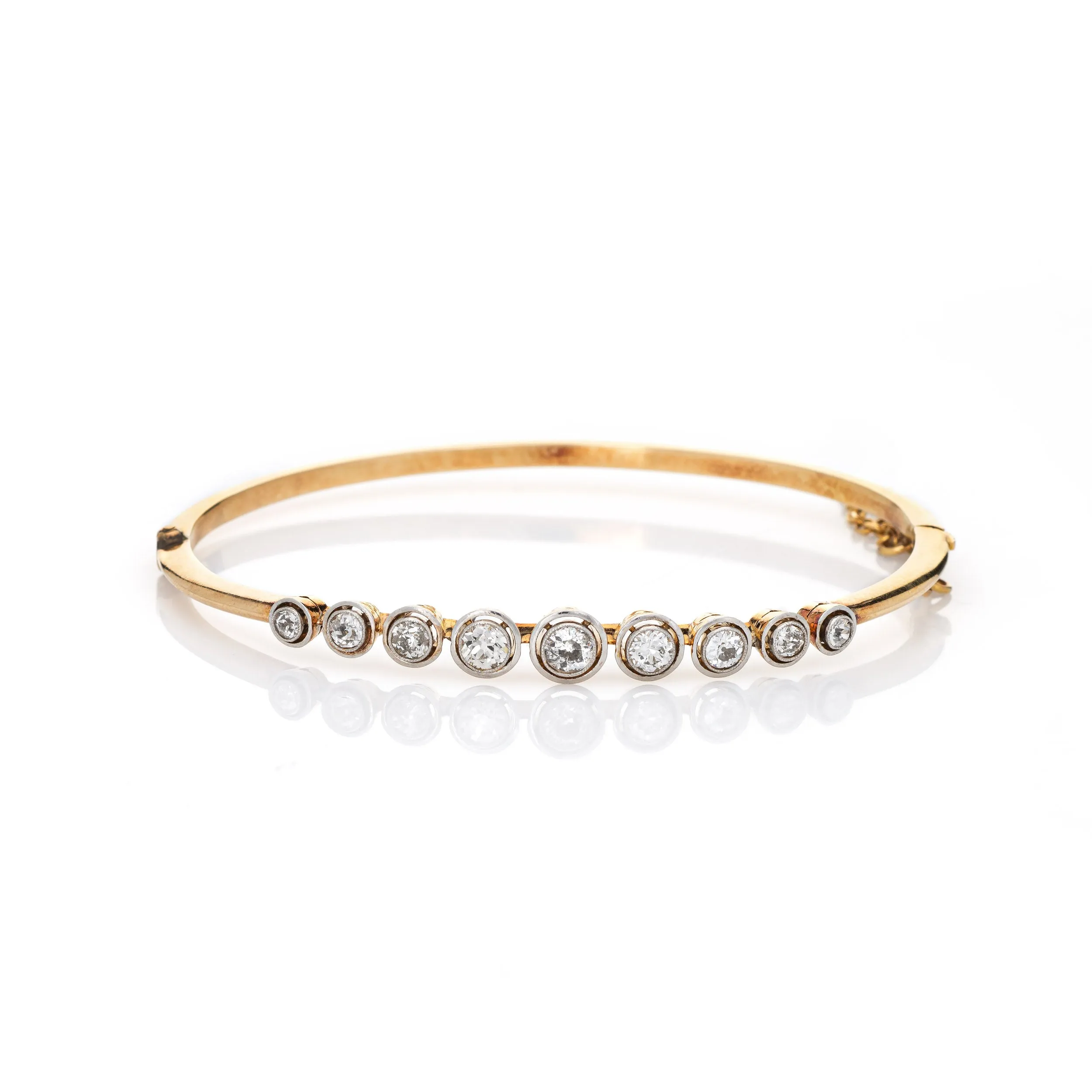 Antique Edwardian 1.30ct Diamond Bracelet 18k Gold Platinum Round Bangle Jewelry