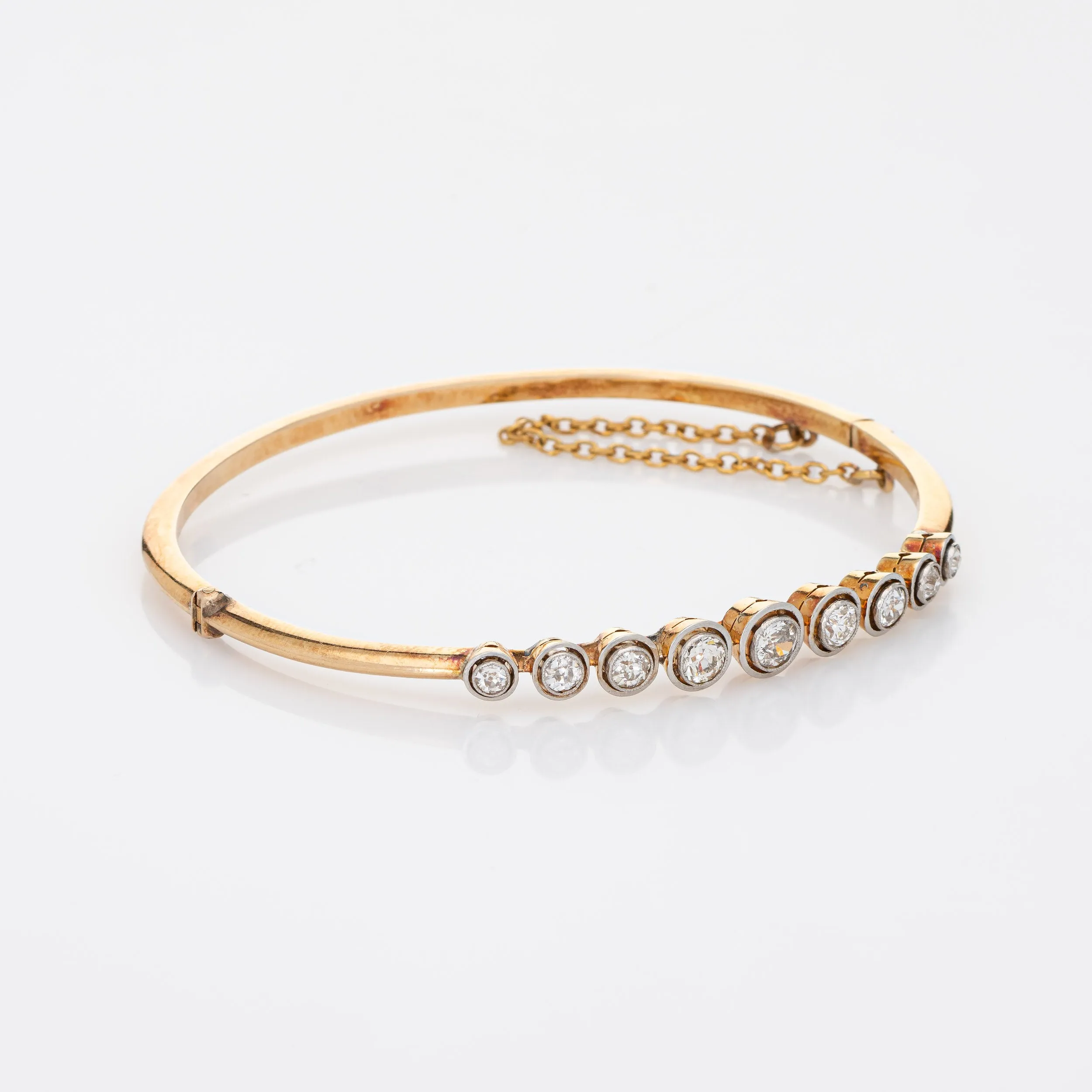 Antique Edwardian 1.30ct Diamond Bracelet 18k Gold Platinum Round Bangle Jewelry