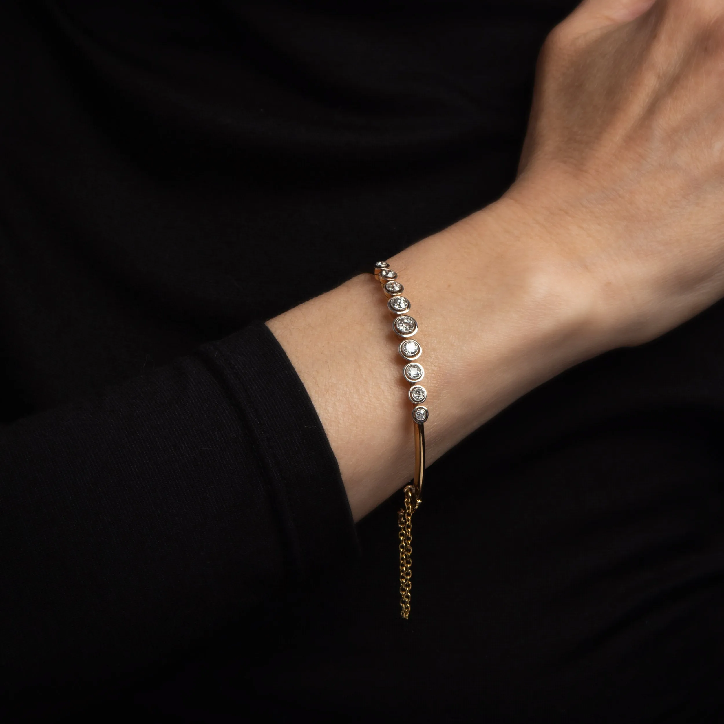 Antique Edwardian 1.30ct Diamond Bracelet 18k Gold Platinum Round Bangle Jewelry