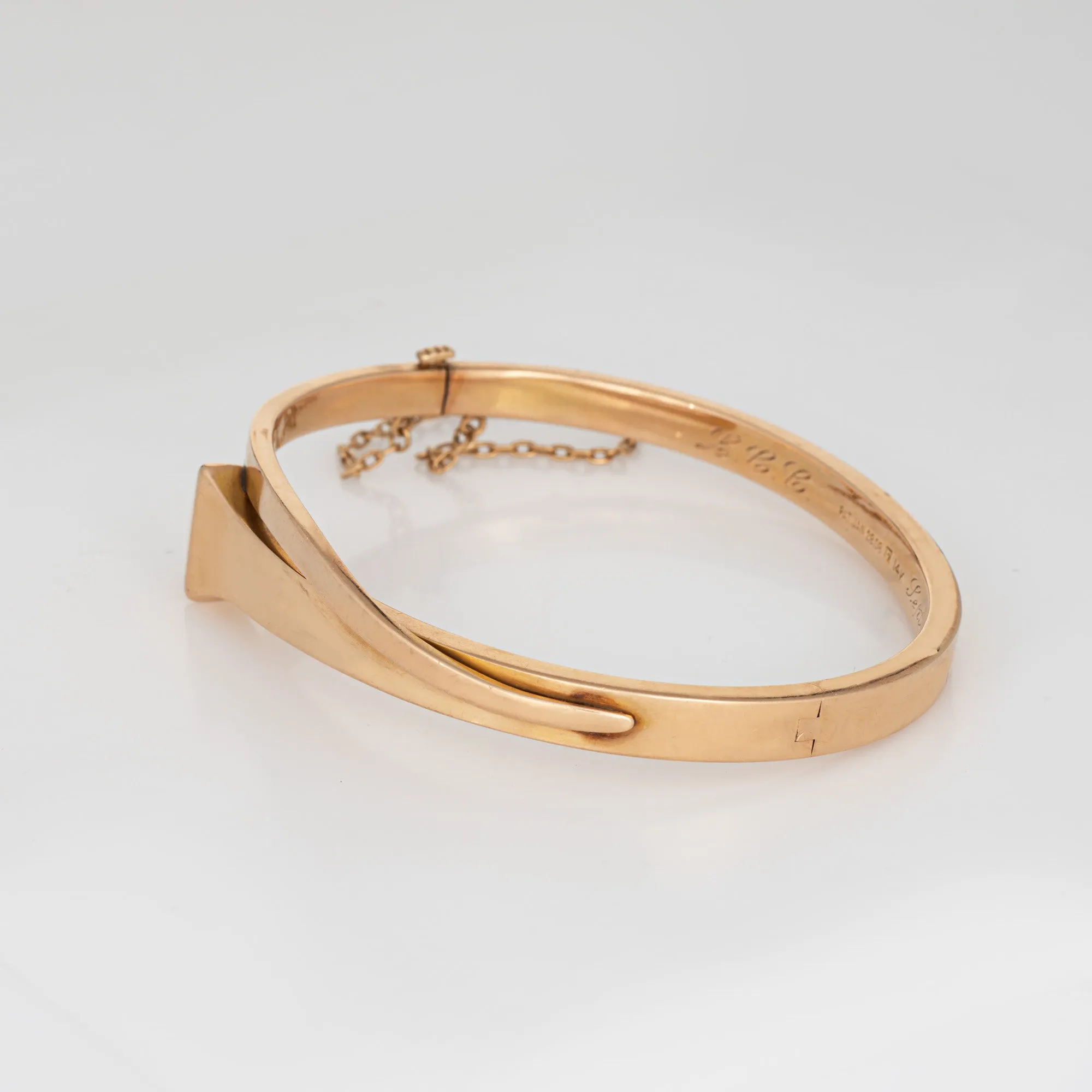 Antique Edwardian Nail Bracelet L. Fritzsche 14k Rose Gold Horseshoe Bangle 1908