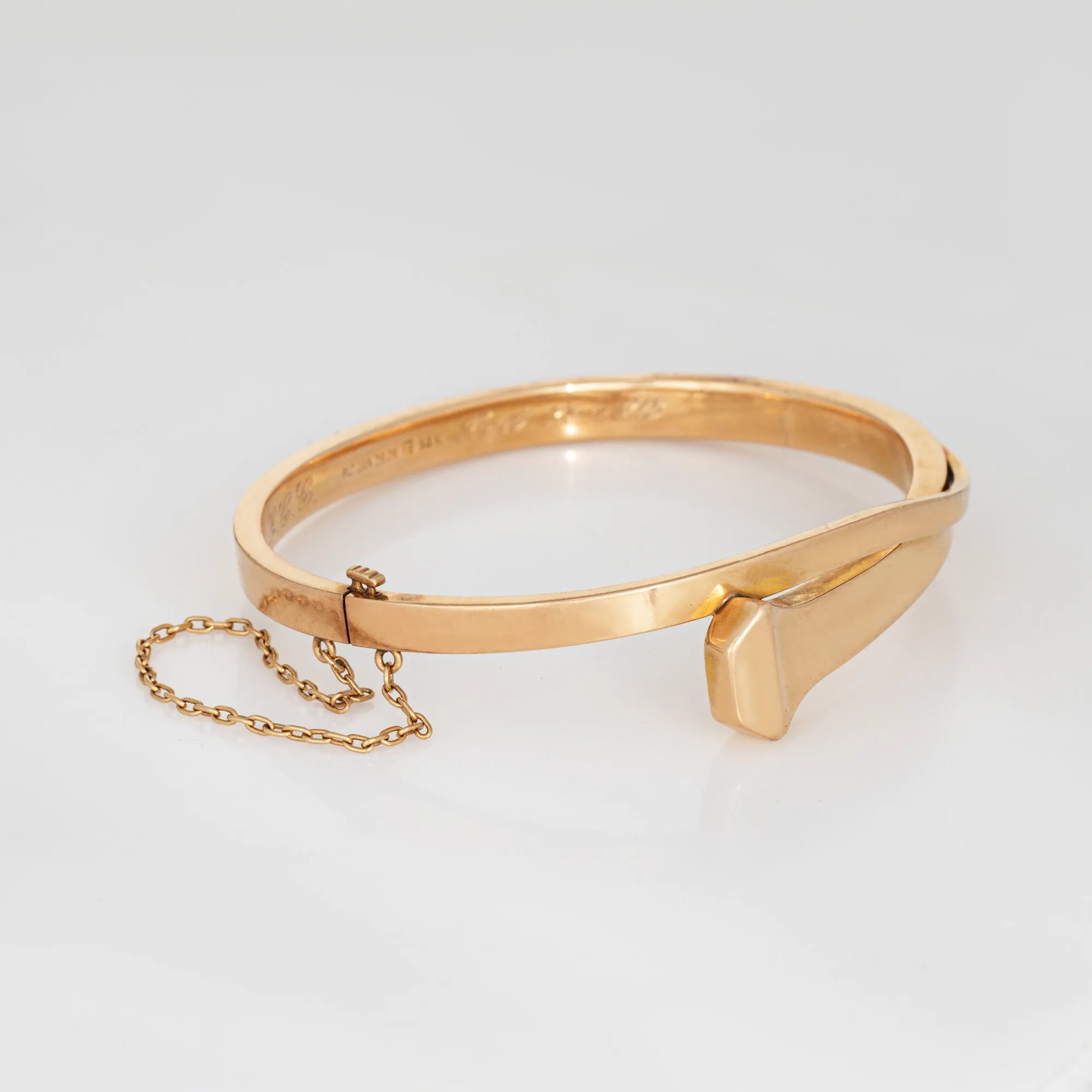 Antique Edwardian Nail Bracelet L. Fritzsche 14k Rose Gold Horseshoe Bangle 1908