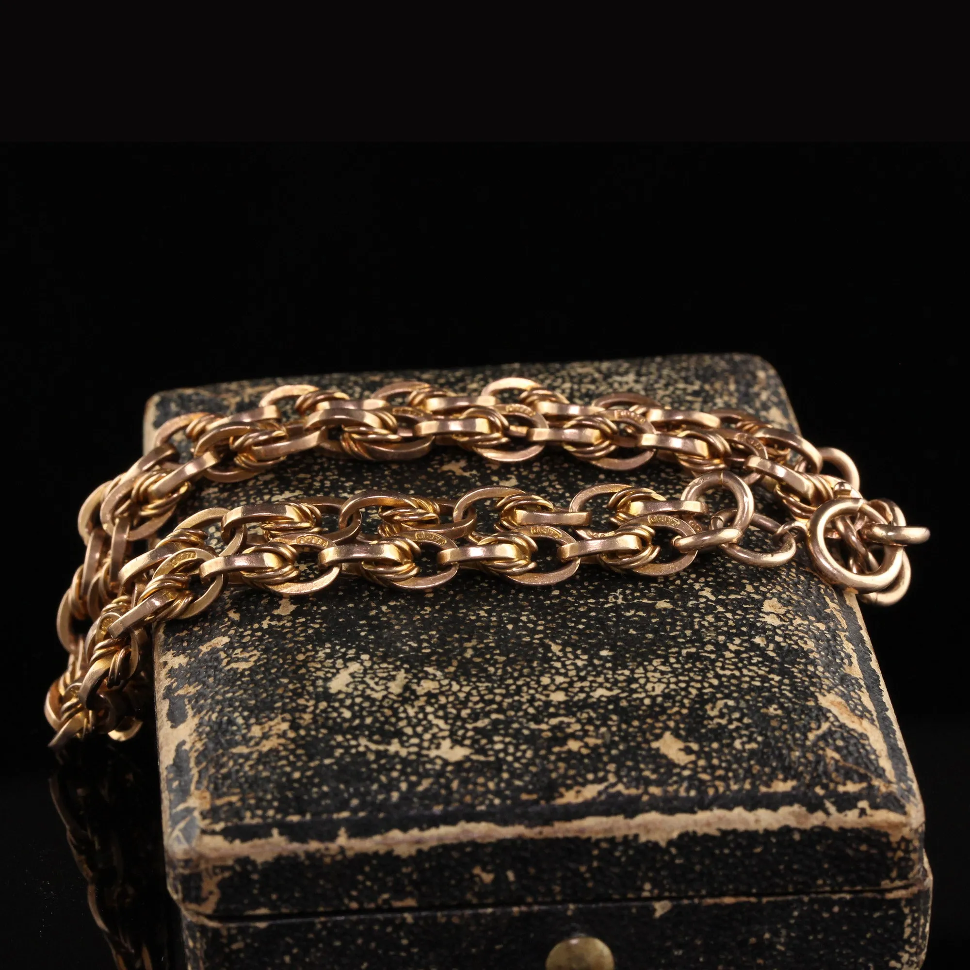 Antique Victorian 9K Yellow Gold Twist Chain Bracelet