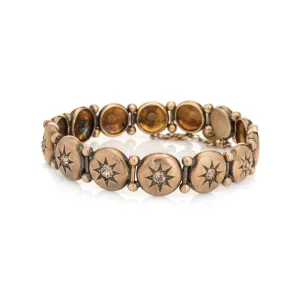 Antique Victorian Diamond Bracelet 9k Rose Gold Round Button Links 6.25" Jewelry
