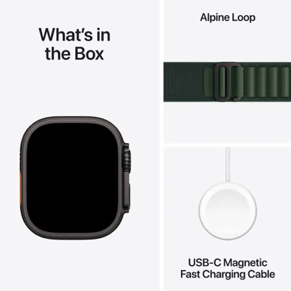 Apple Watch Ultra 2 49mm Black Titanium Case with Dark Green Alpine Loop - Large