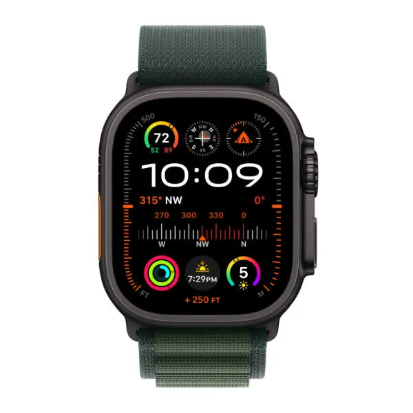 Apple Watch Ultra 2 49mm Black Titanium Case with Dark Green Alpine Loop - Large