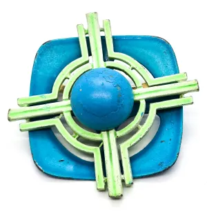 Aqua blue and green retro mod abstract mid century enamel tin pin brooch