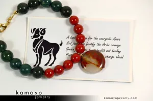ARIES BRACELET - Coin Red Jasper Pendant and Green Jasper Beads