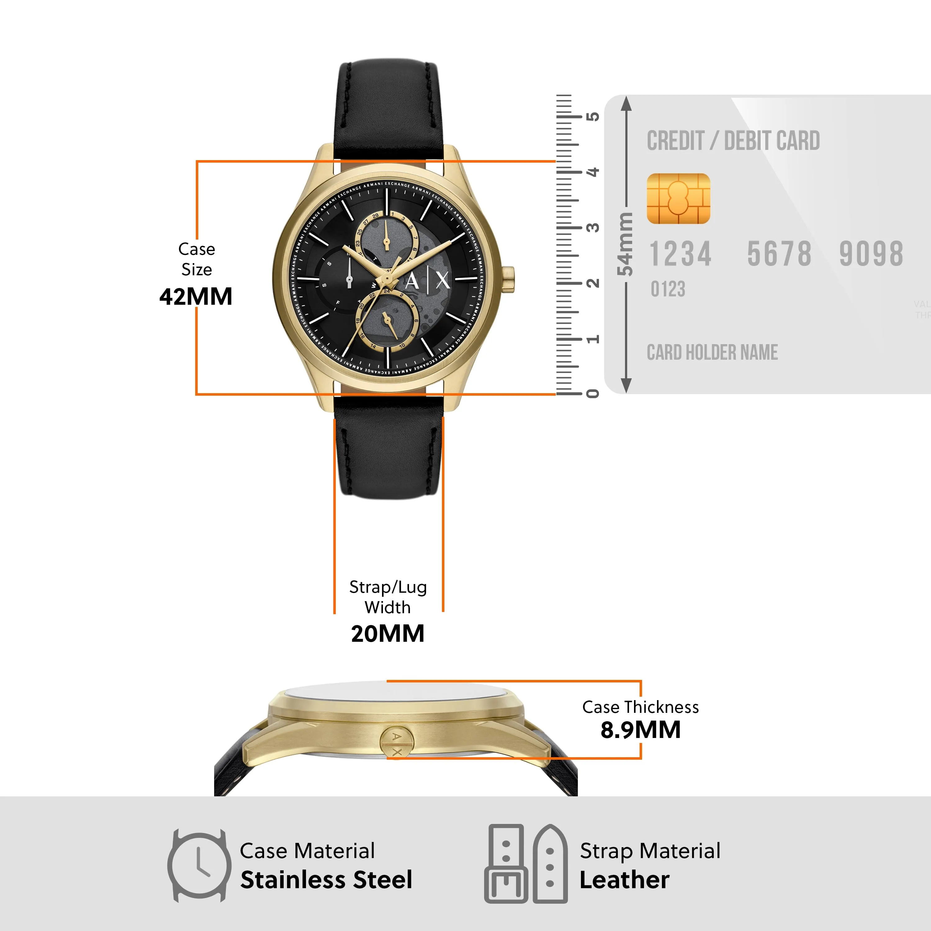 Armani Exchange Multifunction Black Leather Watch AX1876