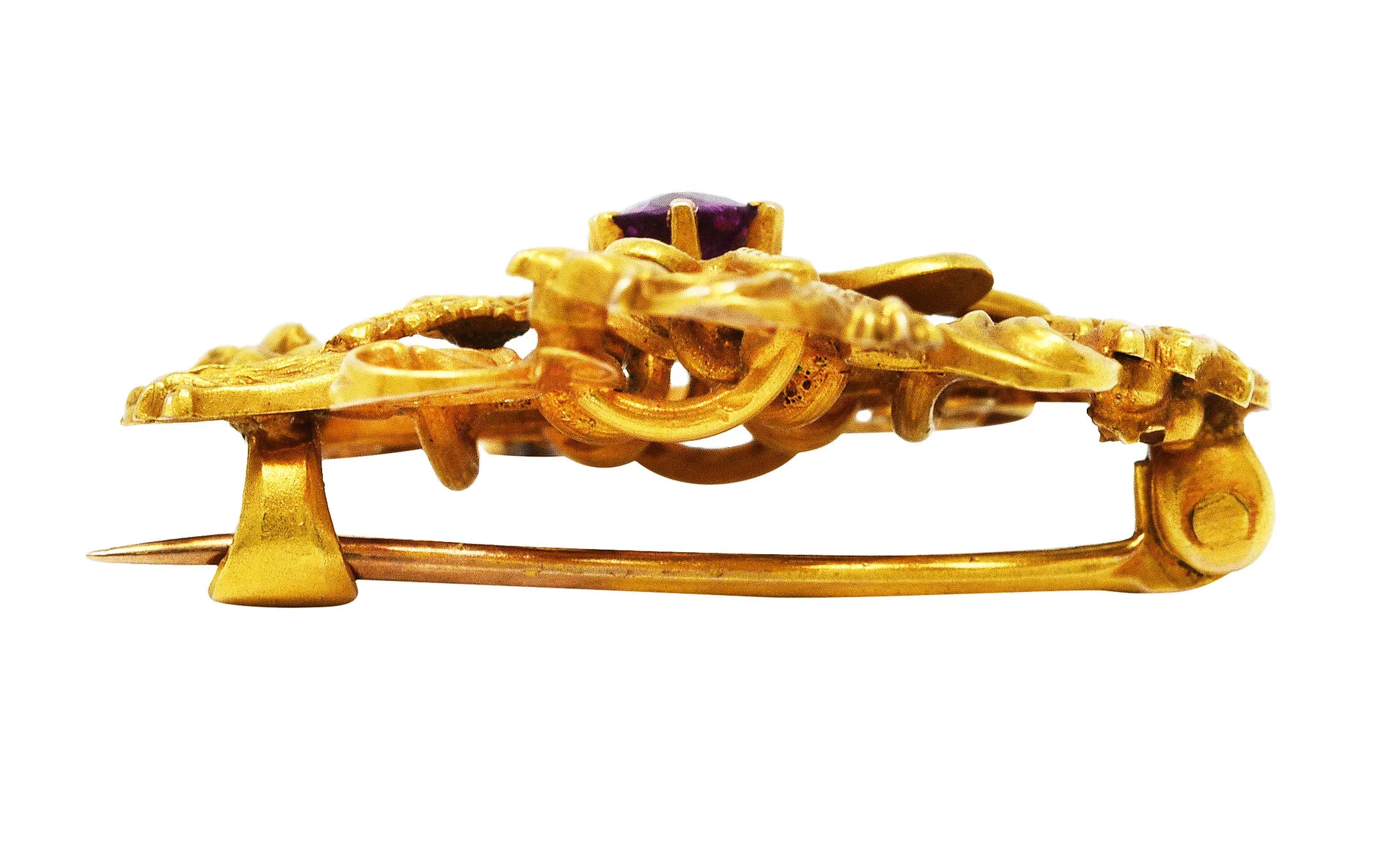 Art Nouveau Spinel 14 Karat Gold Dragon Brooch