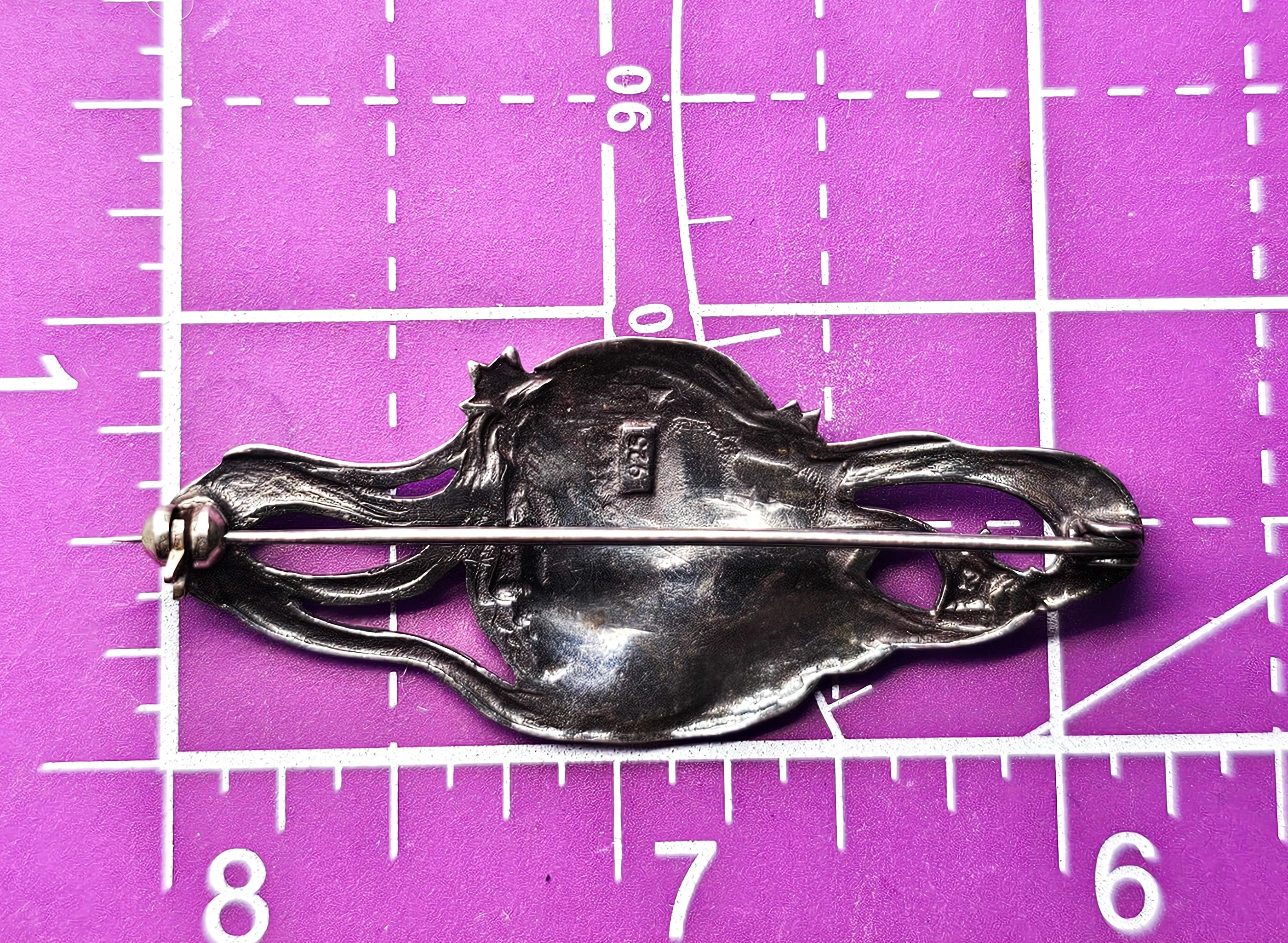 Art Nouveau style Celestial Nymph woman lady Liberty sterling silver brooch