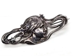 Art Nouveau style Celestial Nymph woman lady Liberty sterling silver brooch